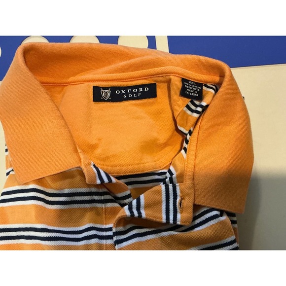 Oxford Golf Mens Orange Stripe Short Sleeve Polo Shirt XXL - Picture 1 of 3